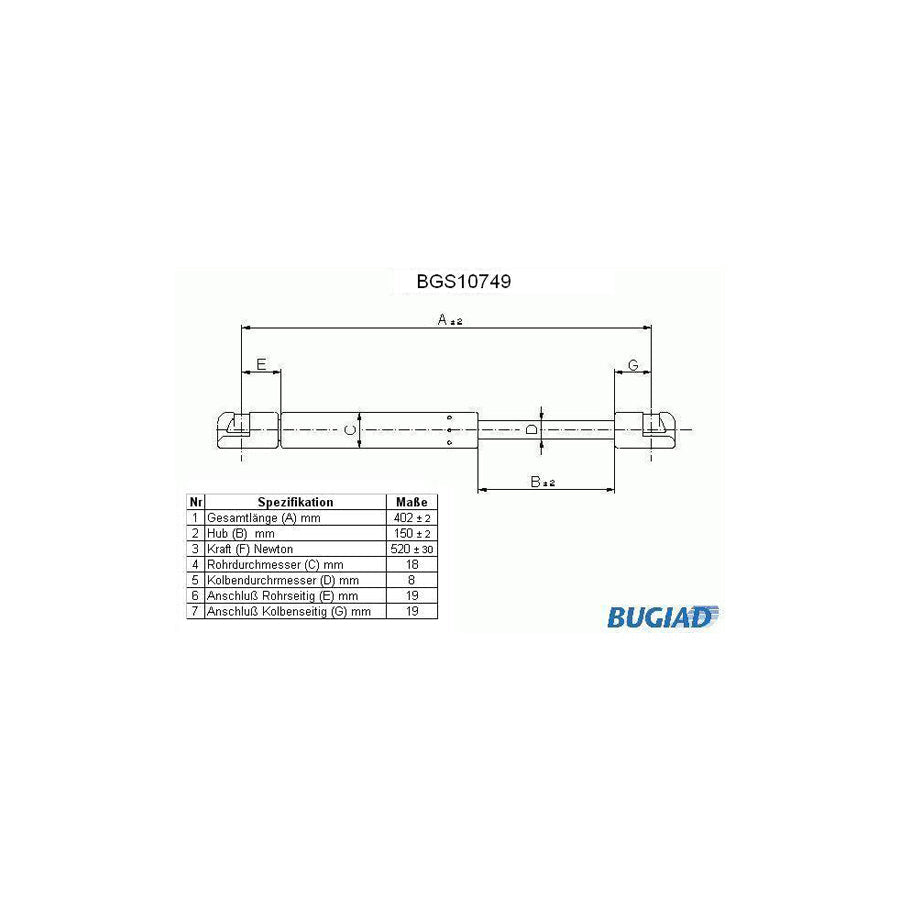 BUGIAD Bgs10749 Tailgate Strut for Audi Tt Coupe (8N3)