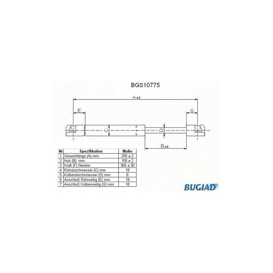 BUGIAD Bgs10775 Tailgate Strut