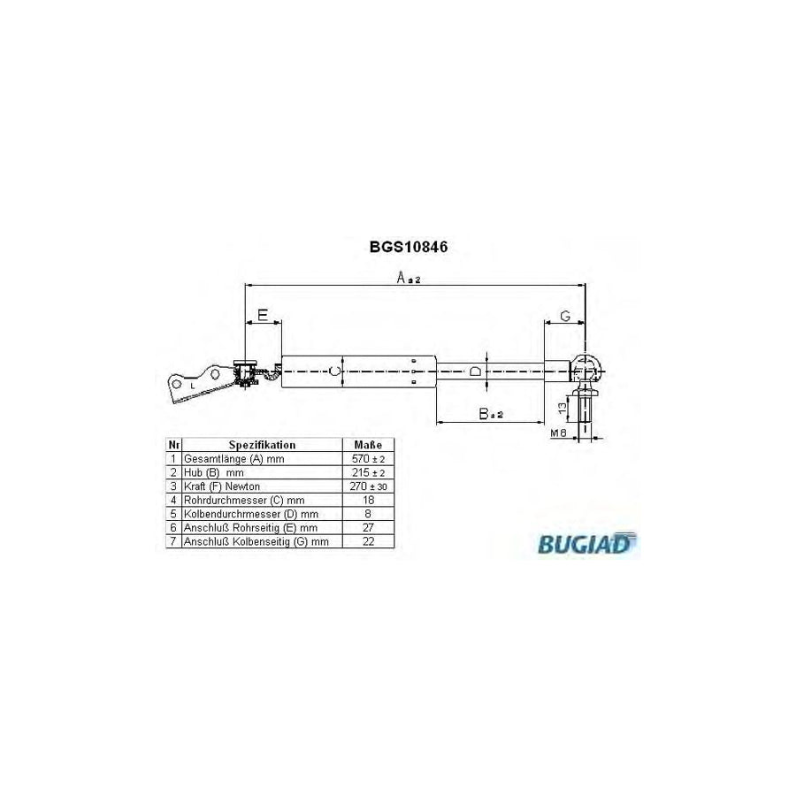 BUGIAD Bgs10846 Tailgate Strut for Daihatsu Charade III Hatchback (G100, G101, G102)