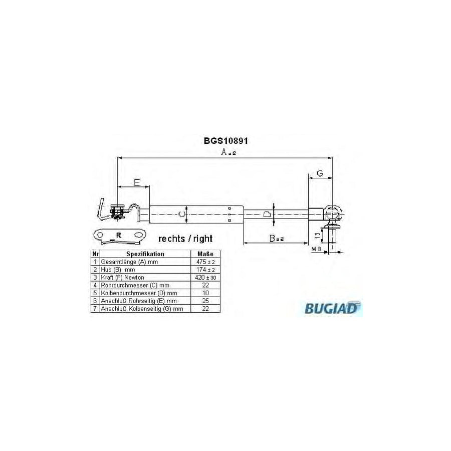 BUGIAD Bgs10891 Tailgate Strut for Toyota Corolla VIII Liftback (E110)