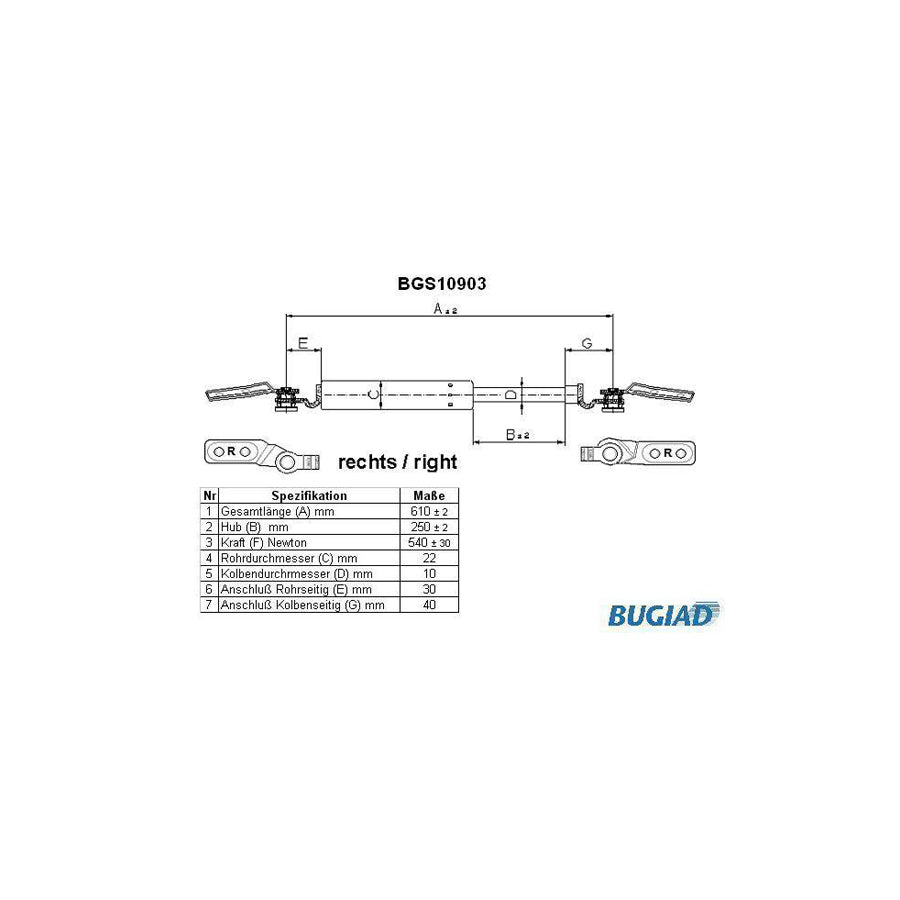 BUGIAD Bgs10903 Tailgate Strut for Mazda 626 V Hatchback (Gf)