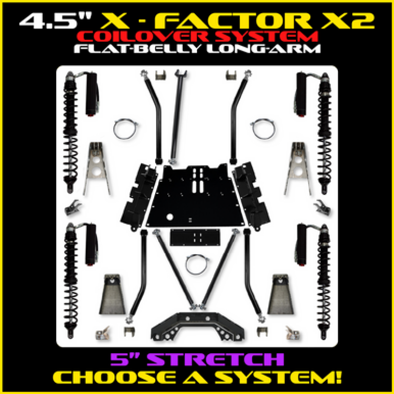 Rock Krawler 97-06 Jeep Wrangler TJ 4.5 Inch X Factor X2 Flat Belly Trail Runner Long Arm System