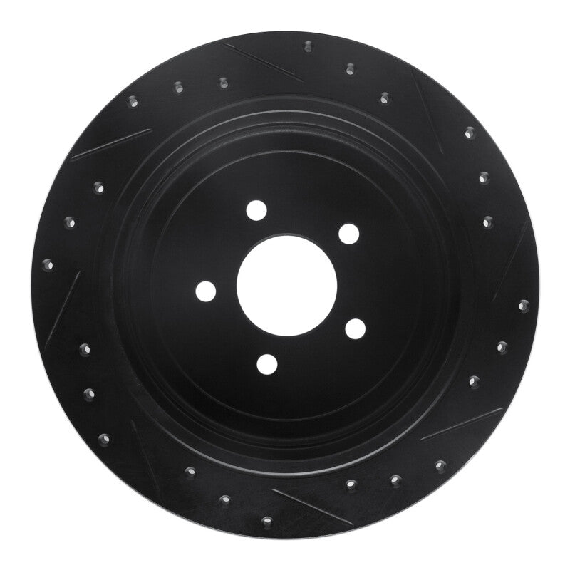 R1 Concepts R1 03-11 Lincoln Town Car Rear Left Drilled & Slotted Black Brake Rotor