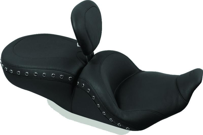 Mustang Motorcycle Mustang 97-07 Harley Rd King,06-07 Str Glide,00-05 Eagle Lowdown 1PC Seat w/DBR Black Pearls - Black