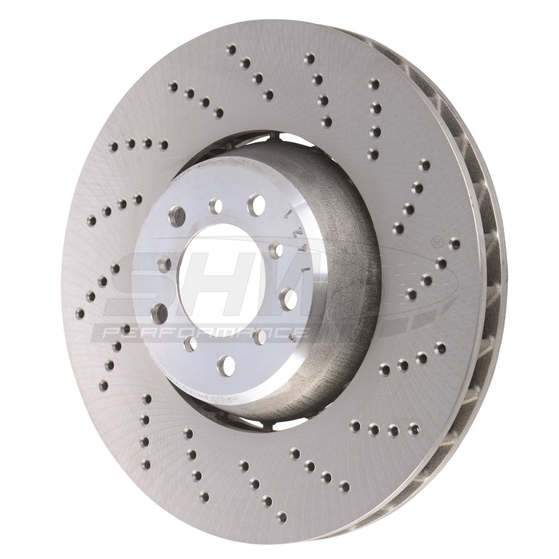 SHW Performance SHW 06-10 BMW M5 5.0L Right Front Cross-Drilled Lightweight Brake Rotor (34112282806)