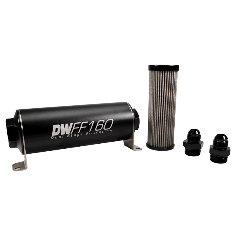 DeatschWerks Stainless Steel 8AN 5 Micron Universal Inline Fuel Filter Housing Kit (160mm)
