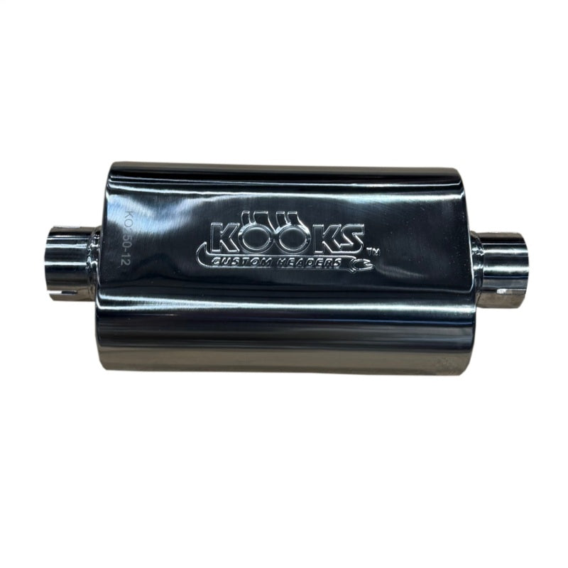 Kooks Headers Kooks 2.5in Oval Clamp In Muffler 12in Long Body Polished Stainless Steel