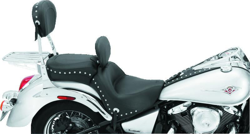 Mustang Motorcycle Mustang 06-21 Kawasaki Vulcan 900 Classic, Custom Touring 1PC Seat w/Driver Backrest Studs - Black