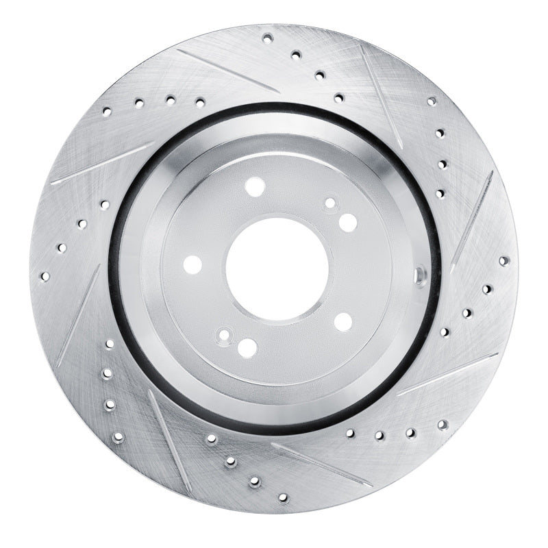 R1 Concepts R1 17-19 Genesis G90 Rear Right Drilled & Slotted Silver Brake Rotor