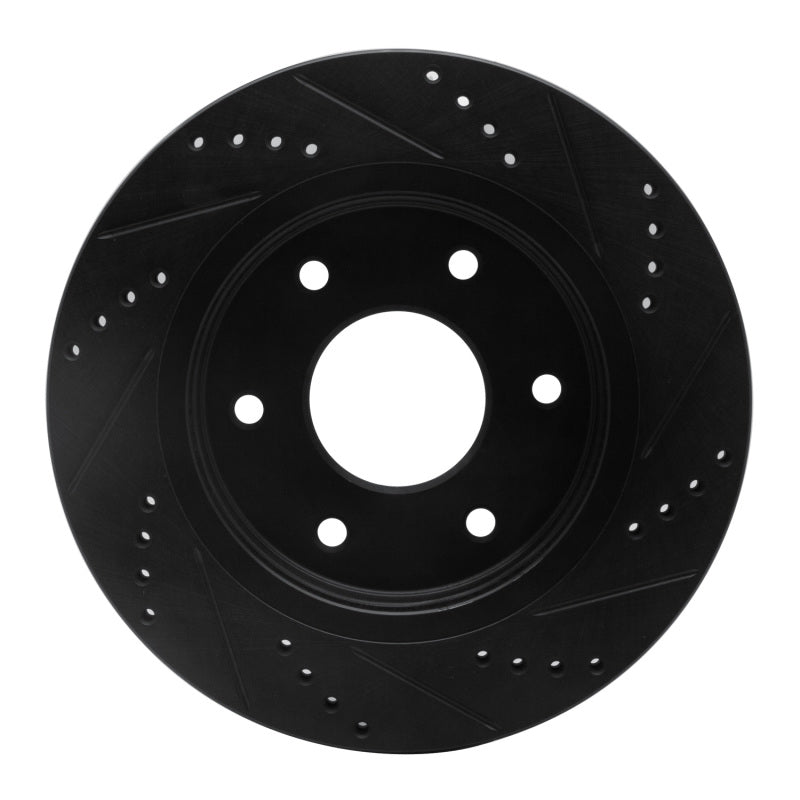 R1 Concepts R1 05-07 Infiniti QX56 Front Left Drilled & Slotted Black Brake Rotor