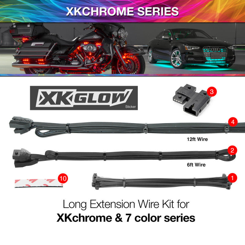 XKGLOW XK Glow Extension Wire Kit for XKchrome & 7 Color Series for Car