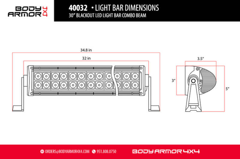 Body Armor 4x4 20in Blackout LED Light Bar Combo Beam with Wiring Harness