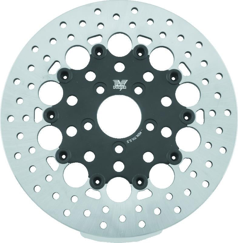 TwinPower Twin Power 08-Up FLH FLT Rear 11.8 Floating Rotor W/Holes Black