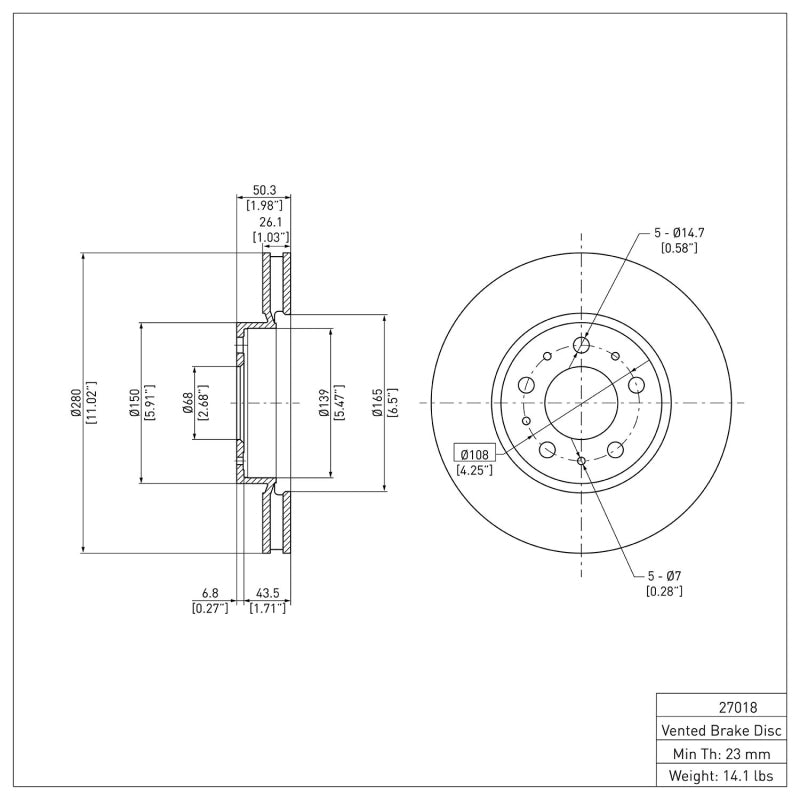 DFC 95-04 Volvo S90/S70/850/960/C70/V90/V70 Front Brake Rotor