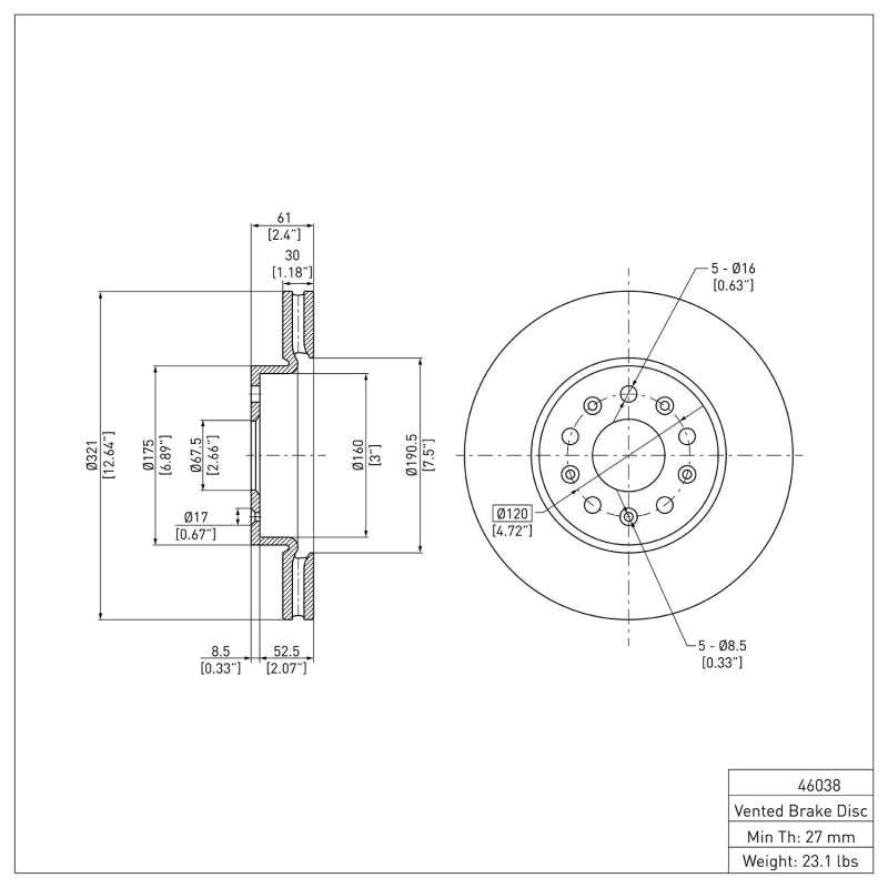 DFC 14-20 Cadillac CTS Front GeoSPEC Coated Rotor