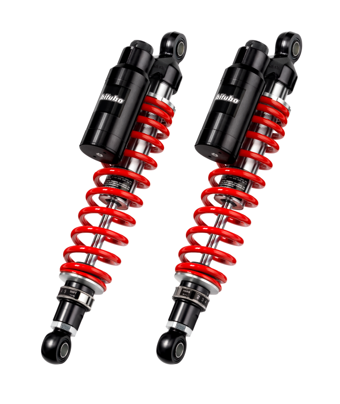 Bitubo Suspension Bitubo WMT7 Twinshocks Adj.: Spring Preload, Reb., Comp., Length 376mm, Piggyback Tank, Red Springs