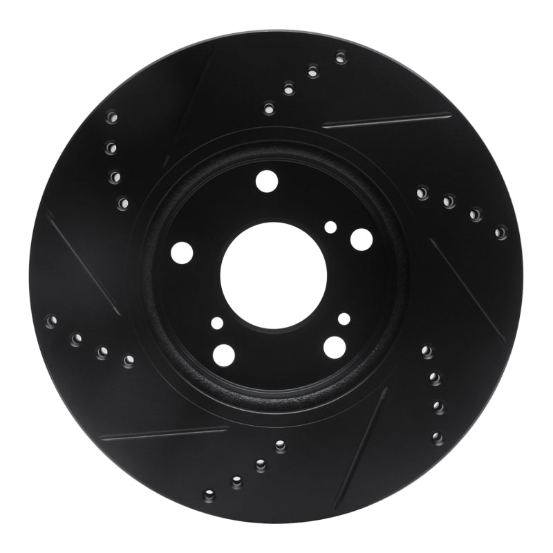R1 Concepts R1 2016-2025 Honda Civic Coupe Front Right Drilled & Slotted Black Brake Rotor