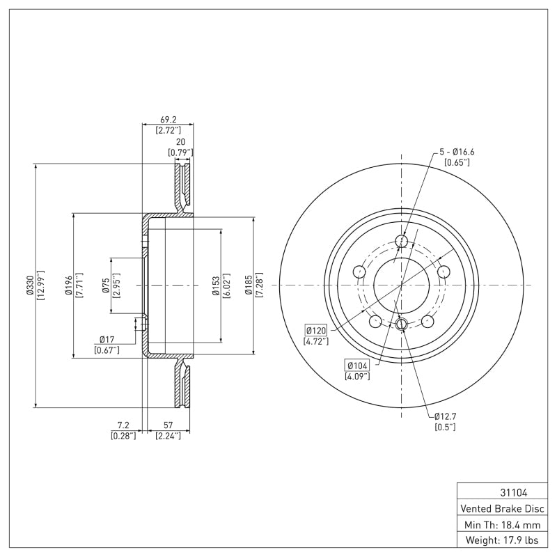 DFC 11-16 BMW 535i xDrive Rear Brake Rotor
