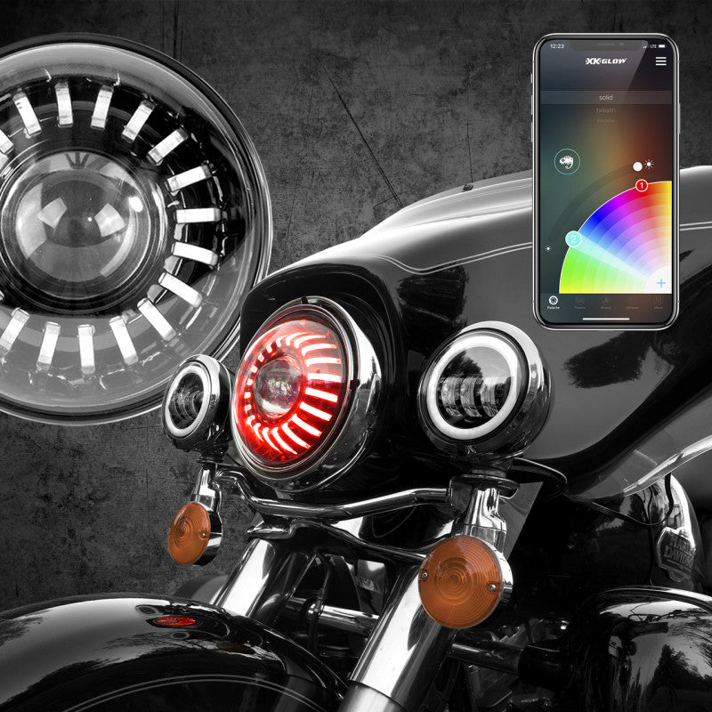 XKGLOW XK Glow 2pc 7in RGB Jeep JK TJ Headlight Kit w/ Dual-Mode Dash Mount Controller