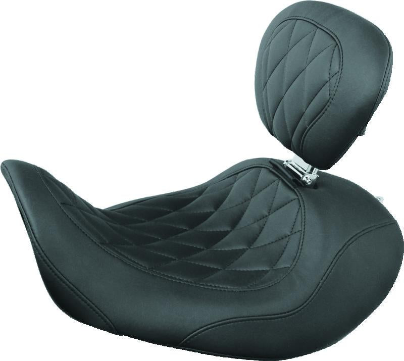 Mustang Motorcycle Mustang 06-17 Harley Dyna Wide Tripper Forward Solo Seat w/Driver Backrest Diamond Stitch - Black