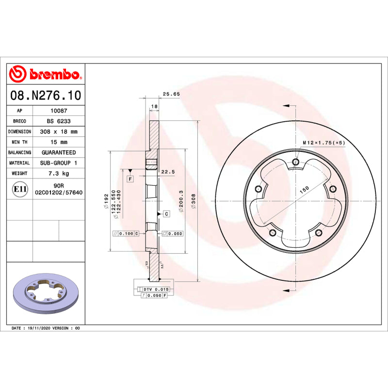 Brembo OE Brembo 2015 Nissan Leaf/15-20 Nissan Rogue Front UV Coated Rotor