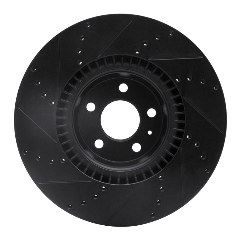 R1 Concepts R1 12-18 Audi A8 Front Right Drilled & Slotted Black Brake Rotor