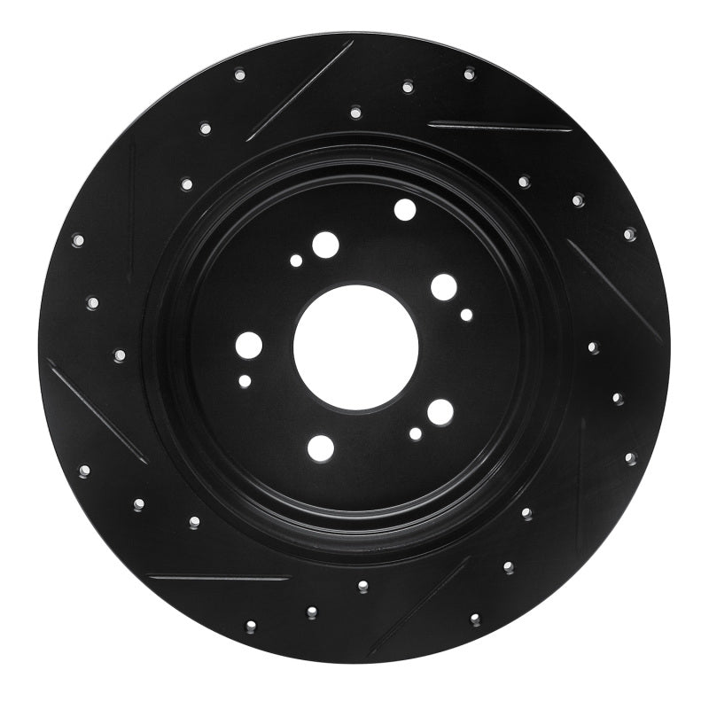 R1 Concepts R1 06-14 Honda Ridgeline Rear Right Drilled & Slotted Black Brake Rotor