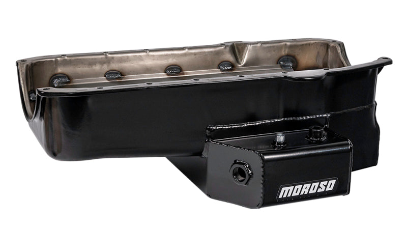 Moroso 80-85 Chevy SBC/Dart (w/2 Pc Seal/Low Clearance) Wet Sump 7qt 7in Steel Oil Pan - Black