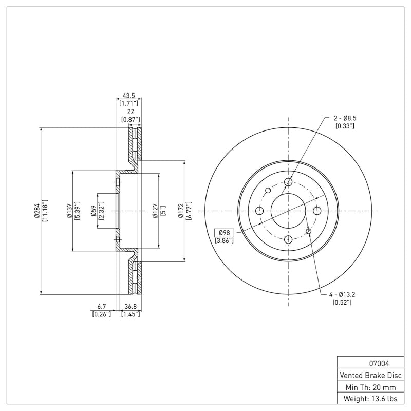 DFC 12-19 Fiat 500E Front Brake Rotor