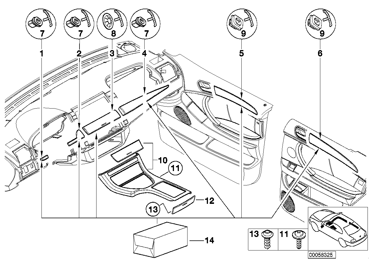 Genuine BMW 51428261752 E53 Poplar Wooden Strip, Door Rear Right DUNKEL (Inc. X5) | ML Performance US US Car Parts