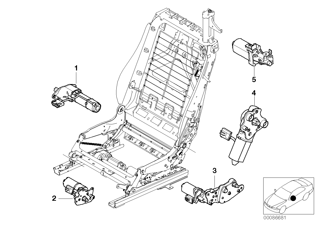 Genuine BMW 67668267404 E46 E64 Actuator, Backrest Adjustment Right (Inc. 635d, 630i & 330Ci) | ML Performance US US Car Parts
