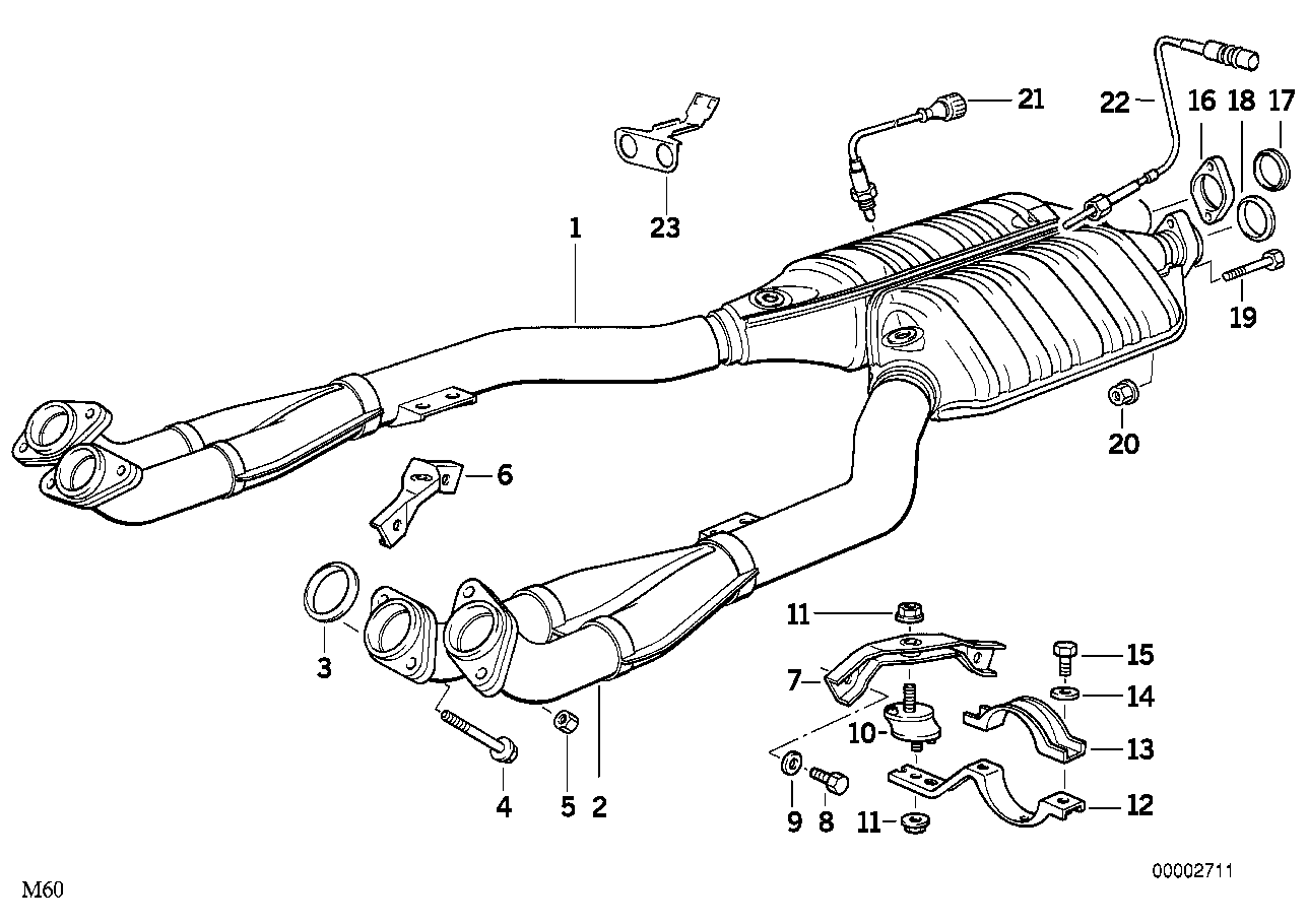 Genuine BMW 18301741753 E34 Rp-Exhaust Pipe Catalytic Conv. Cyl. 5-8 ZYL.5-8 (Inc. 540i) | ML Performance US US Car Parts