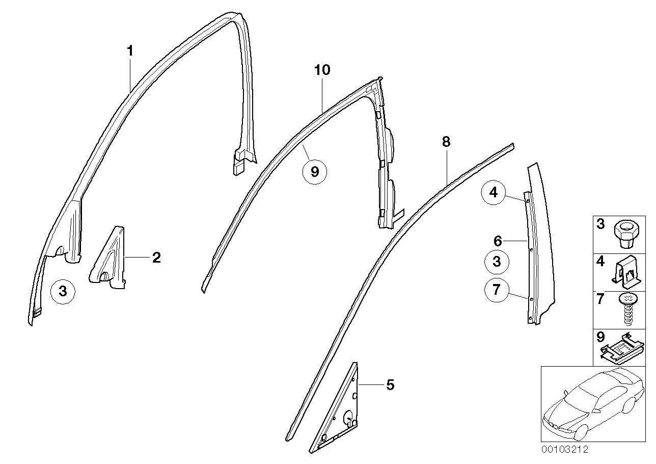 Genuine BMW 51338223834 E65 E66 Finisher Window Frame B-Pillar Fr Door (Inc. 730Ld, 750Li & 735Li) | ML Performance US US Car Parts