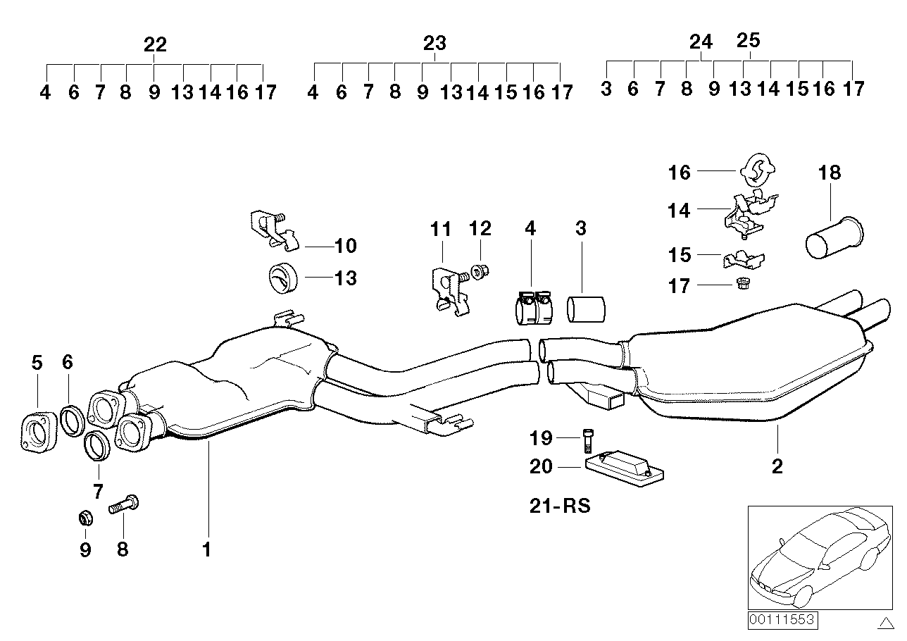 Genuine BMW 18101705760 E34 Rear Muffler (Inc. 525i & 525ix) | ML Performance US US Car Parts