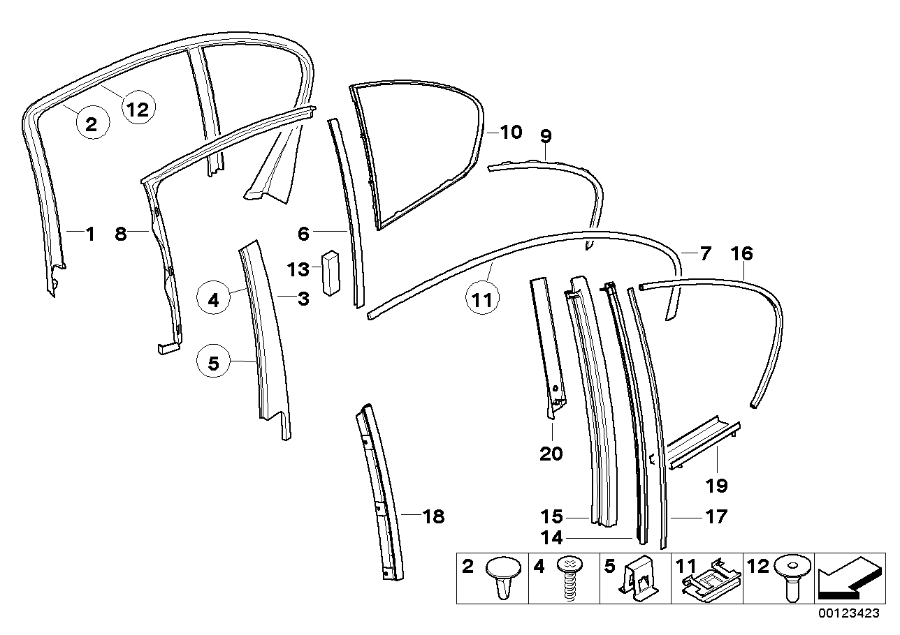 Genuine BMW 51358022211 E66 E67 Finisher Window Frame Top Rl Door GLANZSCHWARZ (Inc. 745LiS, 760LiS & 760Li) | ML Performance US US Car Parts