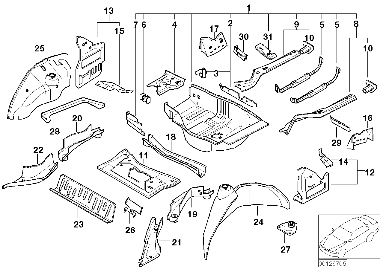 Genuine BMW 41127044079 E66 E65 E67 Cross Member, Trunk Floor Rear (Inc. 760i, 745i & Alpina B7) | ML Performance US US Car Parts