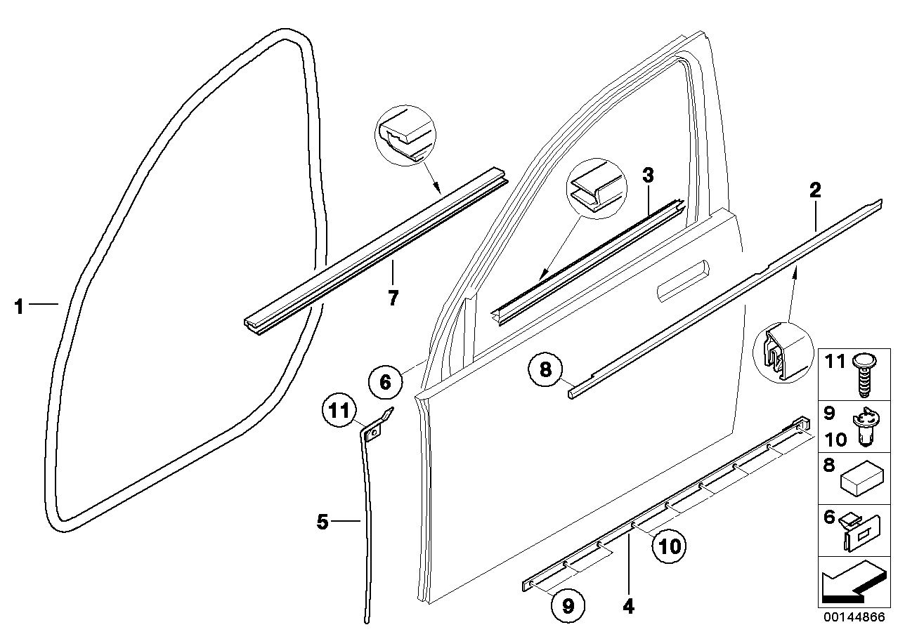 Genuine BMW 51218223663 E66 E65 E67 Gasket, Door Joint, Bottom Front Left (Inc. Alpina B7, 760LiS & 730d) | ML Performance US US Car Parts