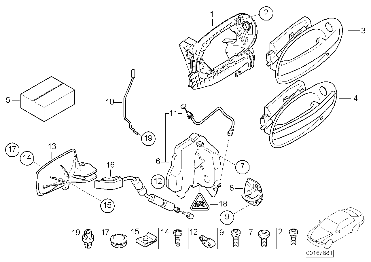 Genuine BMW 51217066682 E66 E65 E67 Repair Kit, Outer Door Opener, Right (Inc. 735i, 745i & 745Li) | ML Performance US US Car Parts