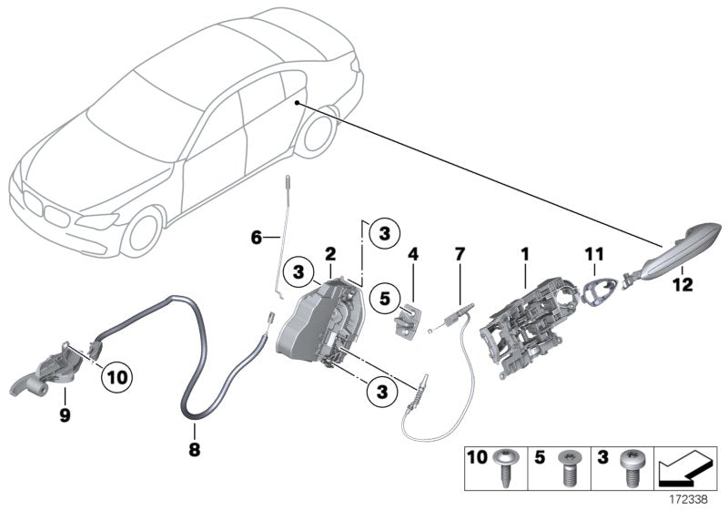 Genuine BMW 51227138403 Rear Door Handle Bowden Cable (Inc. 750LiX 4.4, 750LdX & 740LdX) | ML Performance US US Car Parts
