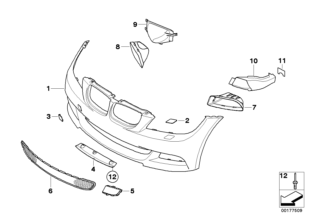 Genuine BMW 51112150361 E90 E91 TriCover, Grill, Bumper, Center Left (Inc. 318i, 328i & 320d ed) | ML Performance US US Car Parts