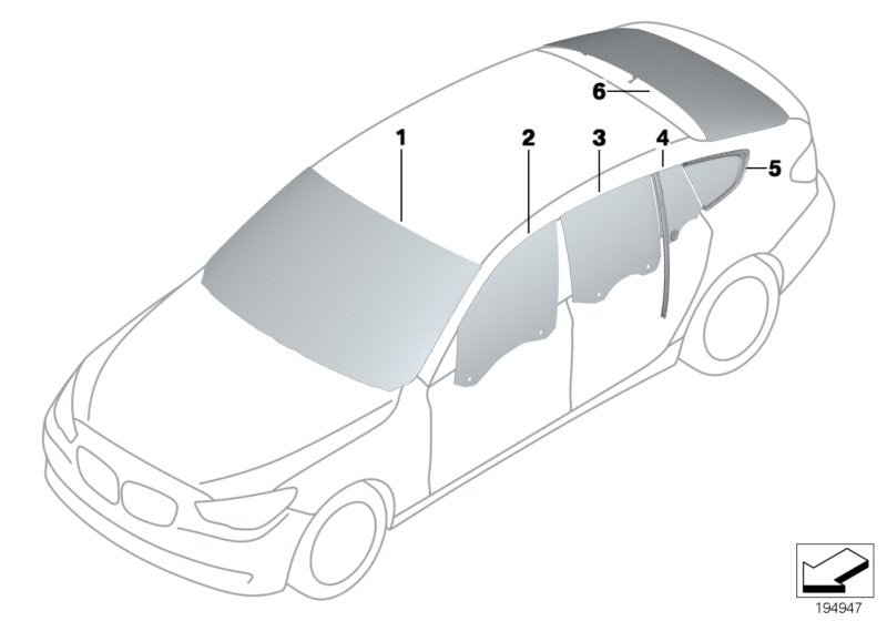Genuine BMW 51357197915 Side Window, Green, Door, Rear Left SSG (Inc. 530d 155kW, 550iX 4.0 & 535iX) | ML Performance US US Car Parts