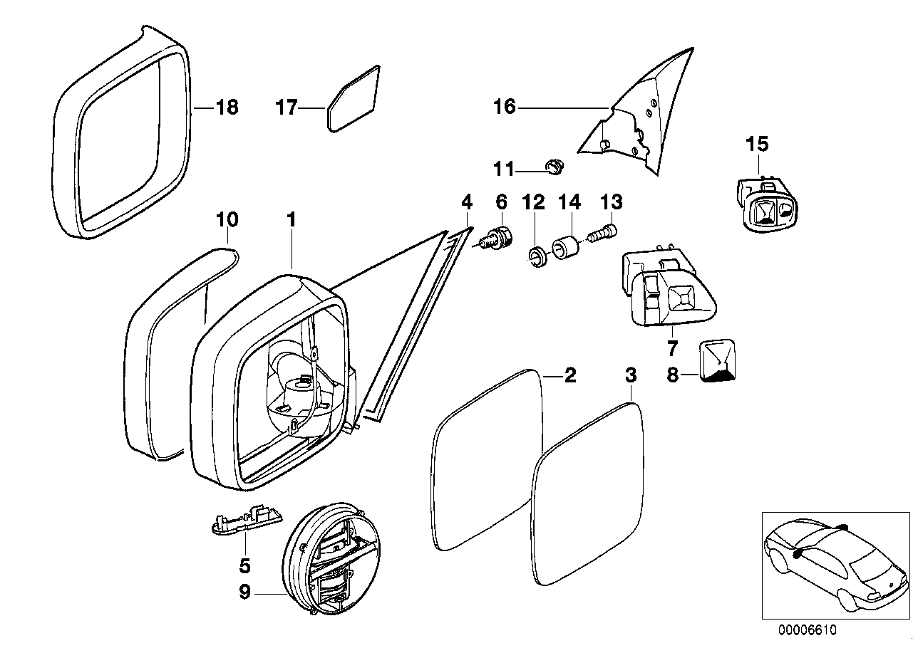 Genuine BMW 51168144401 E36 Electr.Exterior Heatable Mirror Left (Inc. 318i, 318is & 325is) | ML Performance US US Car Parts