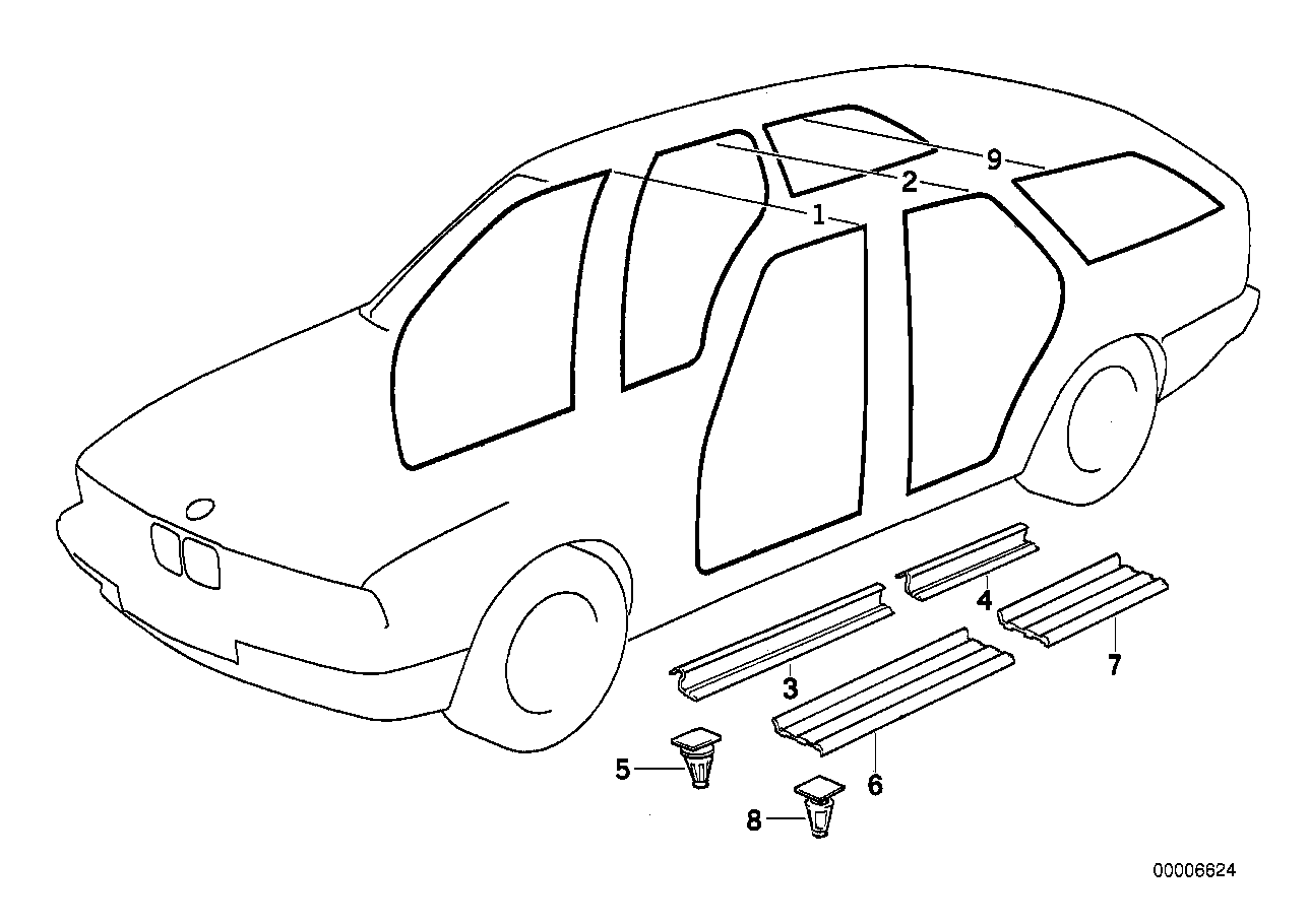 Genuine BMW 51478137318 E34 Sill Strip Rear Right SILBERGRAU (Inc. 525i, 520i & 535i) | ML Performance US Car Parts