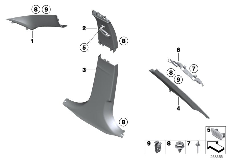 Genuine BMW 51437288225 Cover Column C Left EVERESTGRAU (Inc. 328d, Hybrid 3 & 330d) | ML Performance US US Car Parts