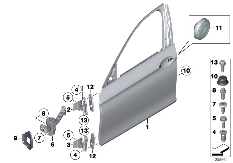 Genuine BMW 41517259592 Right Upper Front Door Hinge (Inc. 535d, 520i & M5) | ML Performance US US Car Parts