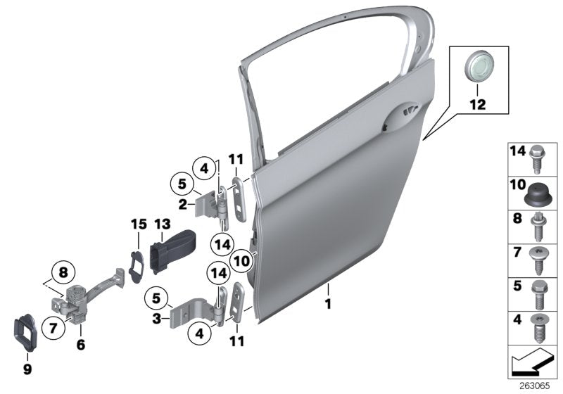 Genuine BMW 41527259596 Right Upper Rear Door Hinge (Inc. 528iX, 523i & 640i) | ML Performance US US Car Parts