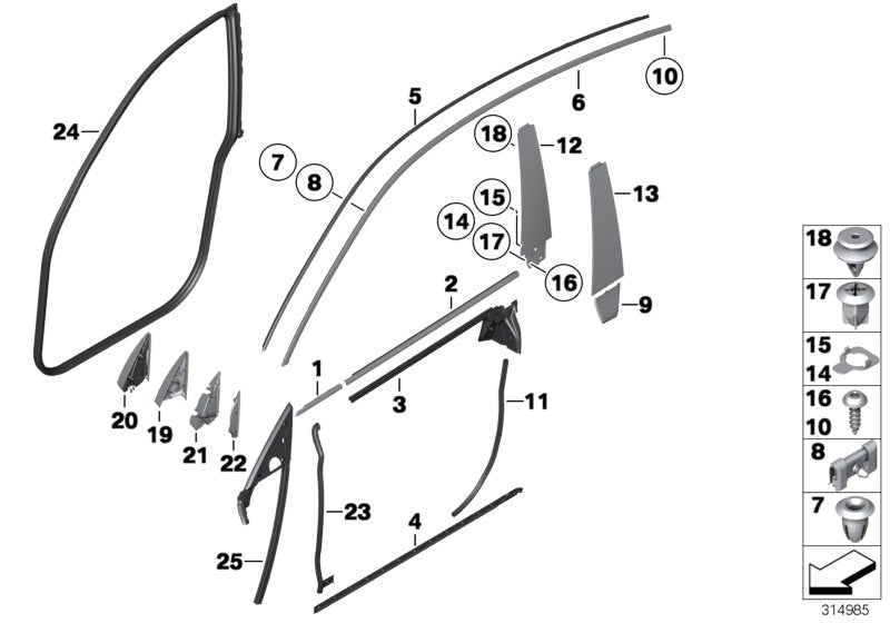 Genuine BMW 51767226396 Sealing, Door Front Right (Inc. 530d 155kW, 550iX 4.0 & 535iX) | ML Performance US US Car Parts