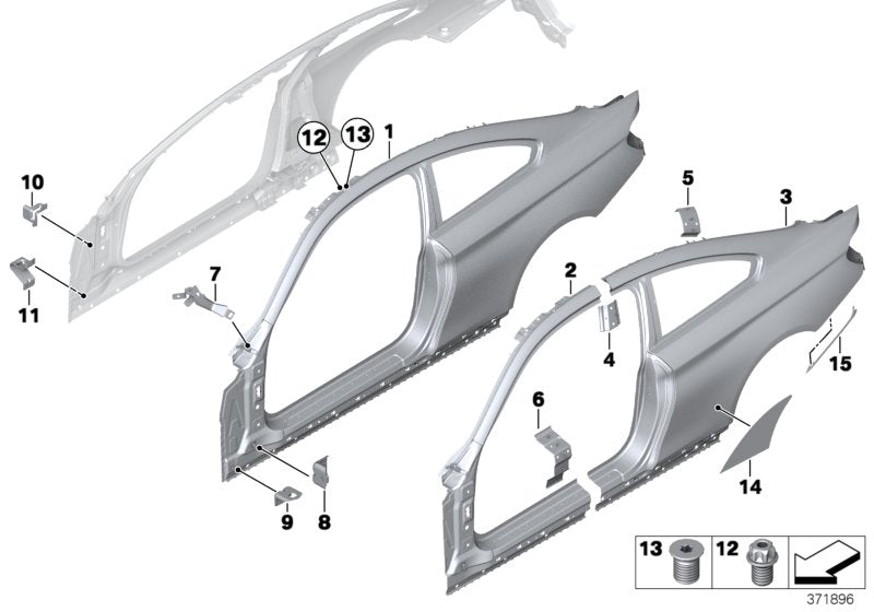 Genuine BMW 41217374414 Reinforcement Plate, C-Pillar, Right (Inc. 435dX, 418i & 430d) | ML Performance US US Car Parts