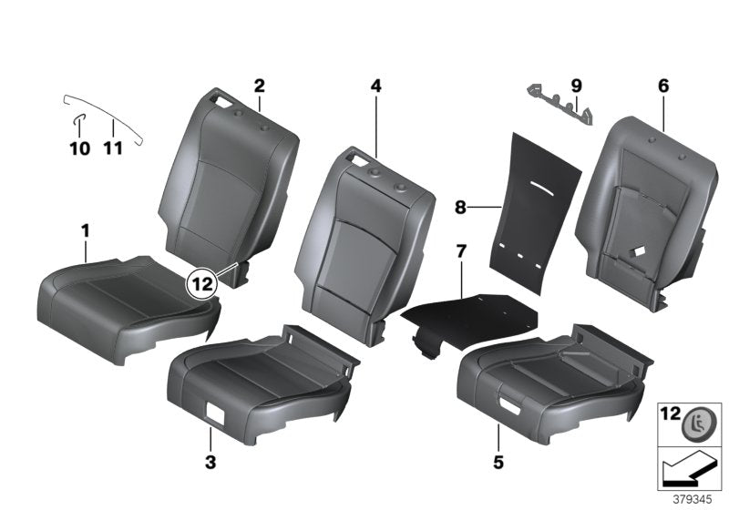 Genuine BMW 52207231272 Leather Cover For Basic Seat Right LCSW SCHWARZ (Inc. 530dX, 535dX & 535iX) | ML Performance US US Car Parts