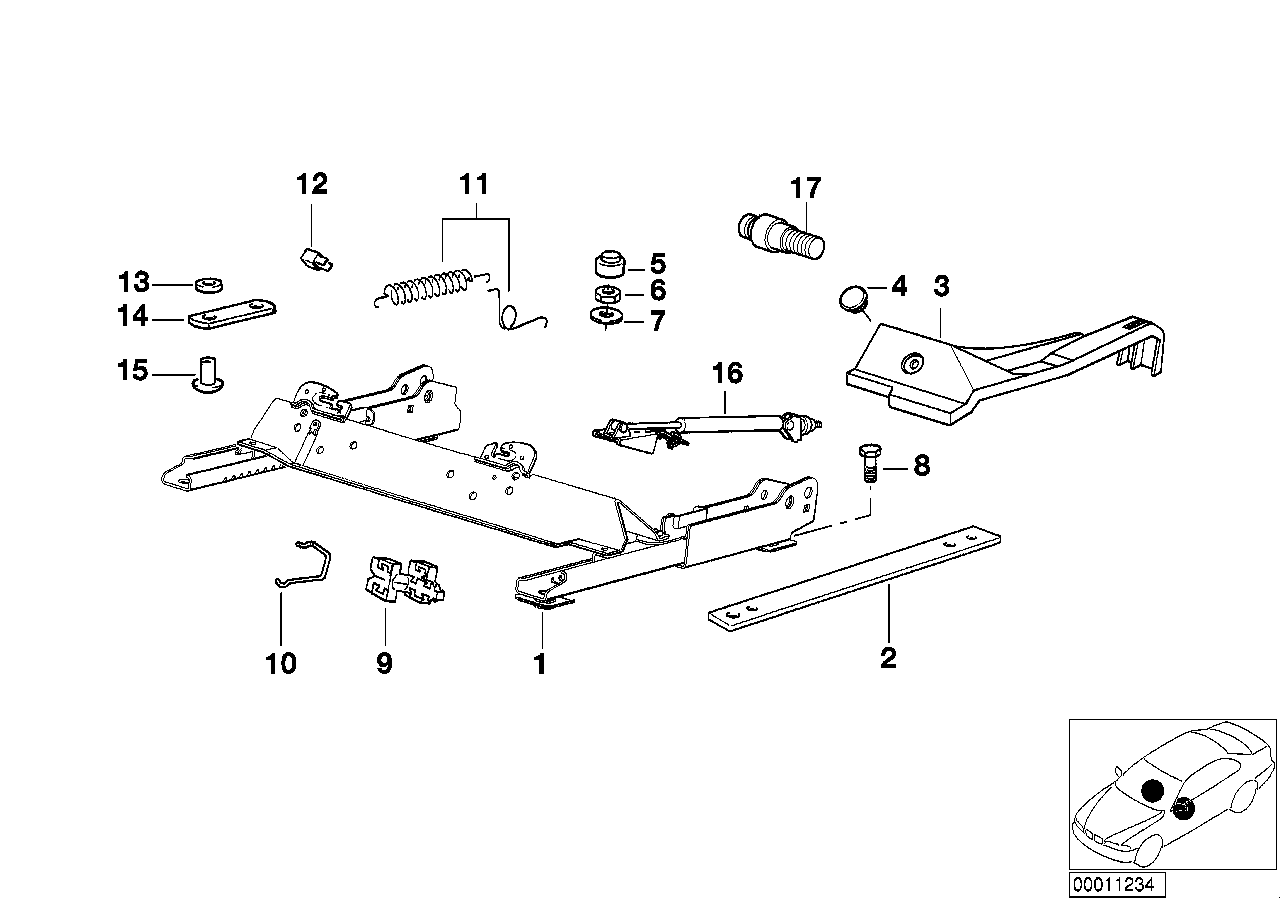 Genuine BMW 52108234795 E36 Seat Rail Left (Inc. 325tds, 318is & 316i) | ML Performance US US Car Parts